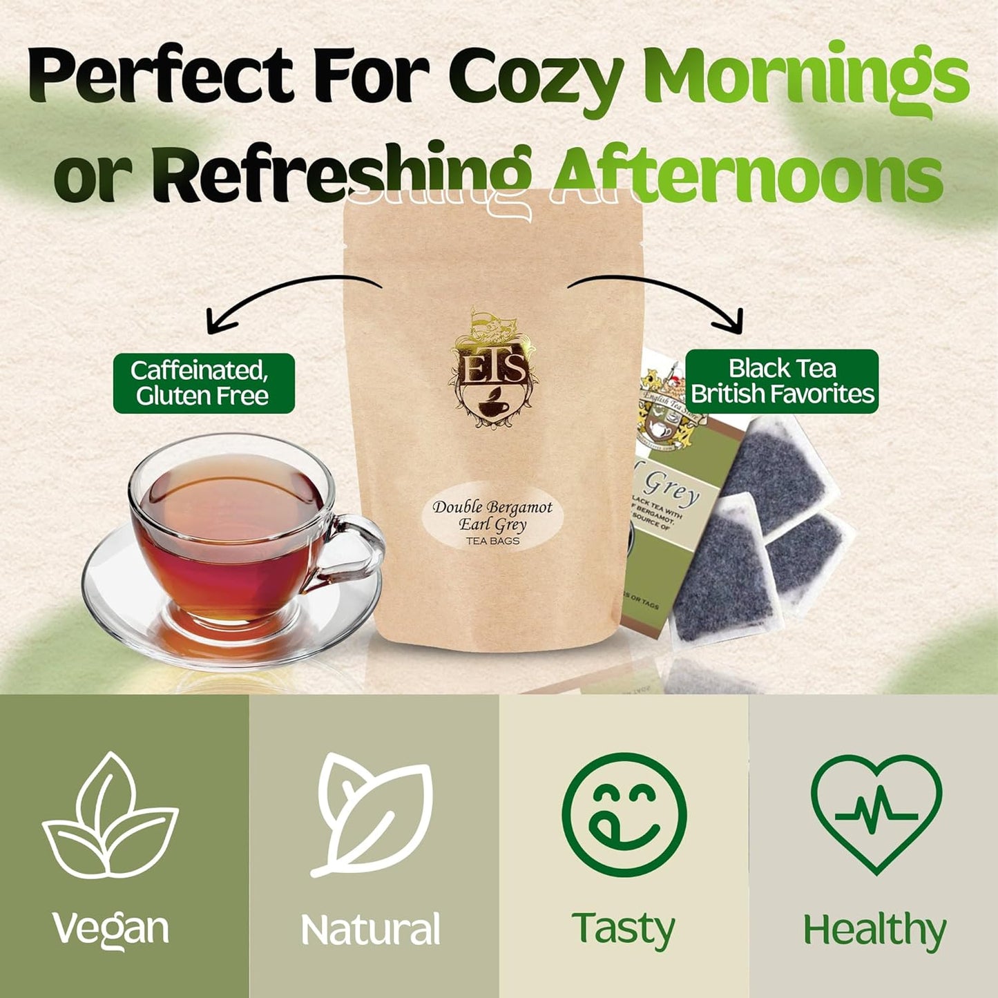 English Tea Store Double Bergamot Earl Grey Tea Bags | Bold Citrus Blend Of Indian & Ceylon Black Tea With Bergamot | Tea Earl Grey Flavor | No Strings | Strong Flavor | Hot Or Iced | 50 Tea Bags