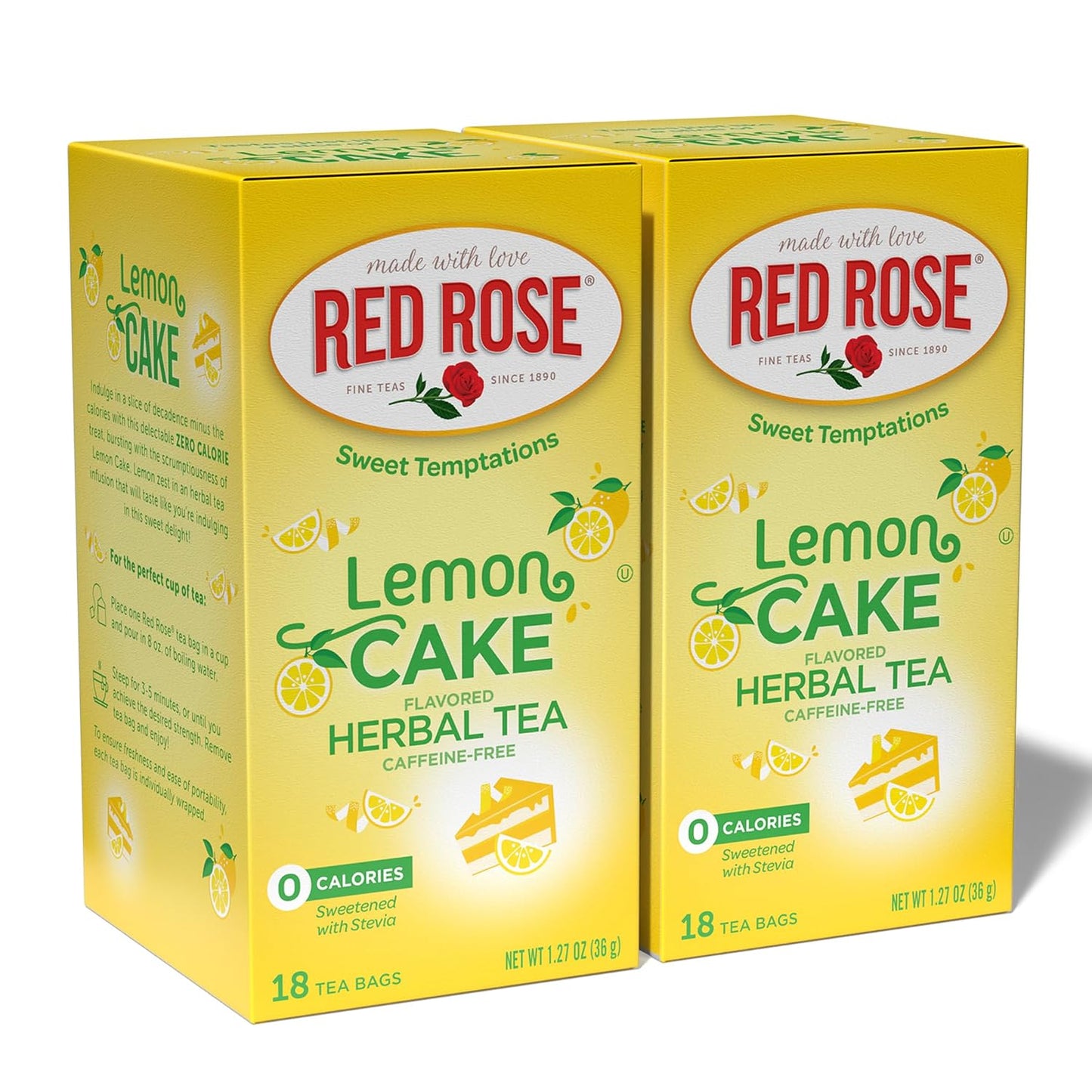 Red Rose Sweet Temptations Lemon Cake Dessert Herbal Tea, 18 Bags, 2 Pack | Sweet, dessert-inspired herbal tea | Naturally flavored | Caffeine-free | Ideal sweet treat