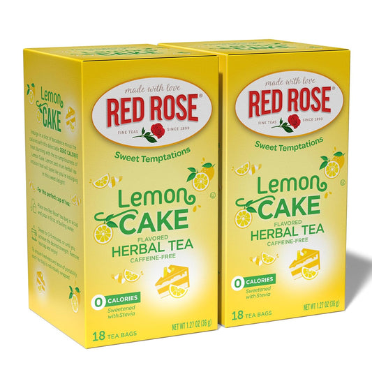 Red Rose Sweet Temptations Lemon Cake Dessert Herbal Tea, 18 Bags, 2 Pack | Sweet, dessert-inspired herbal tea | Naturally flavored | Caffeine-free | Ideal sweet treat