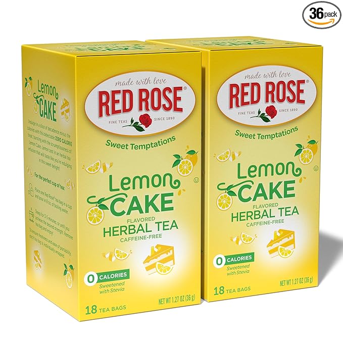 Red Rose Sweet Temptations Dessert Tea Lemon Cake, Zero Carbs, Zero Sugar Bursting with Flavor Caffeine-Free Delicious Beverage Herbal Tea