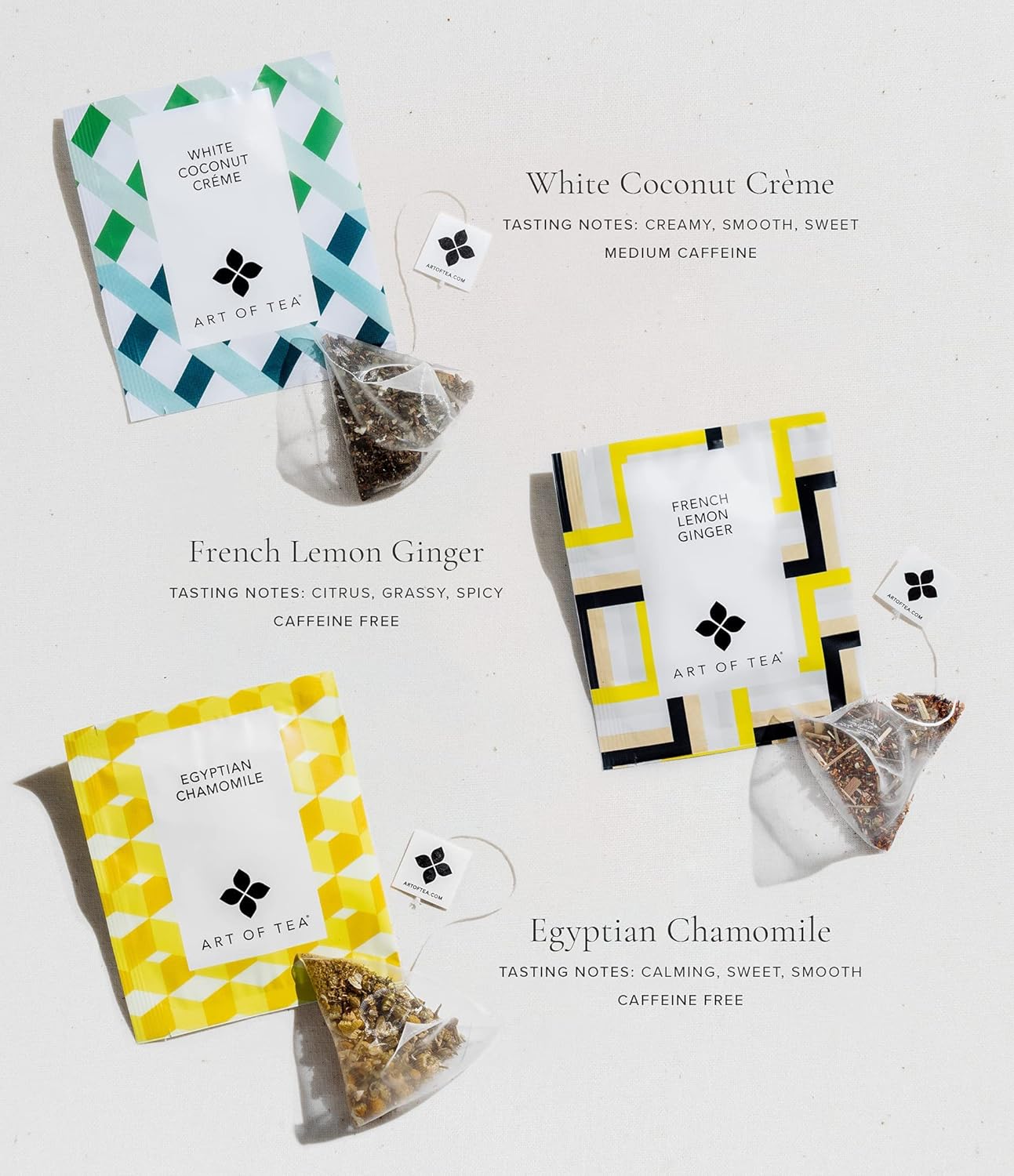 Art of Tea | Assorted Tea Sampler | 12 Count Sampler Box | Breakfast Tea, Earl Grey Creme, Egyptian Chamomile (Non-Caffeinated), French Lemon Ginger (Non-Caffeinated), Green Pomegranate, Mint Green, Tali's Masala Chai, Happy Tea, and White Coconut Cr