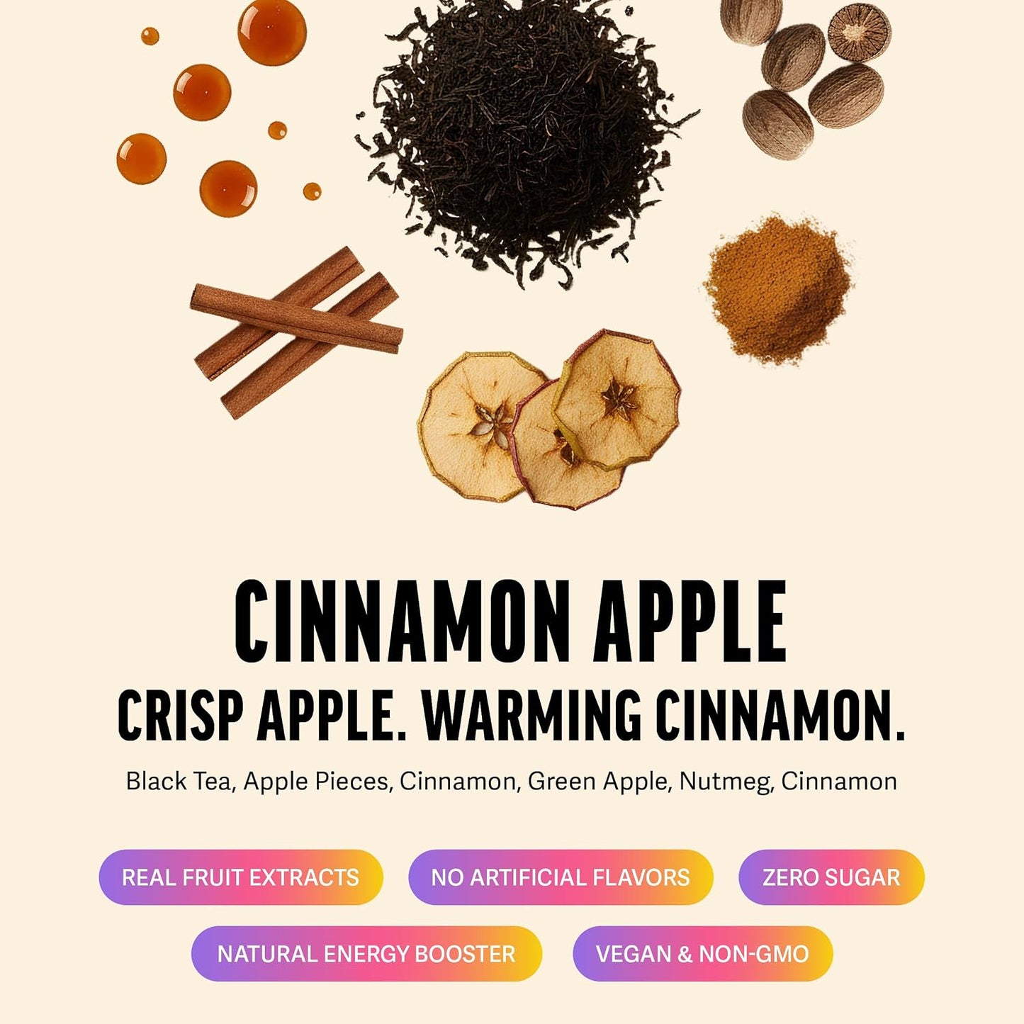 Zest Cinnamon Apple Spice Energy Tea – High Caffeine Black Tea Bags for Focus, Clarity &amp; Morning Energy – Natural Non-GMO Caffeinated Breakfast Tea – Cozy Fall Focus Tea with 150mg Caf – 20Ct Pack