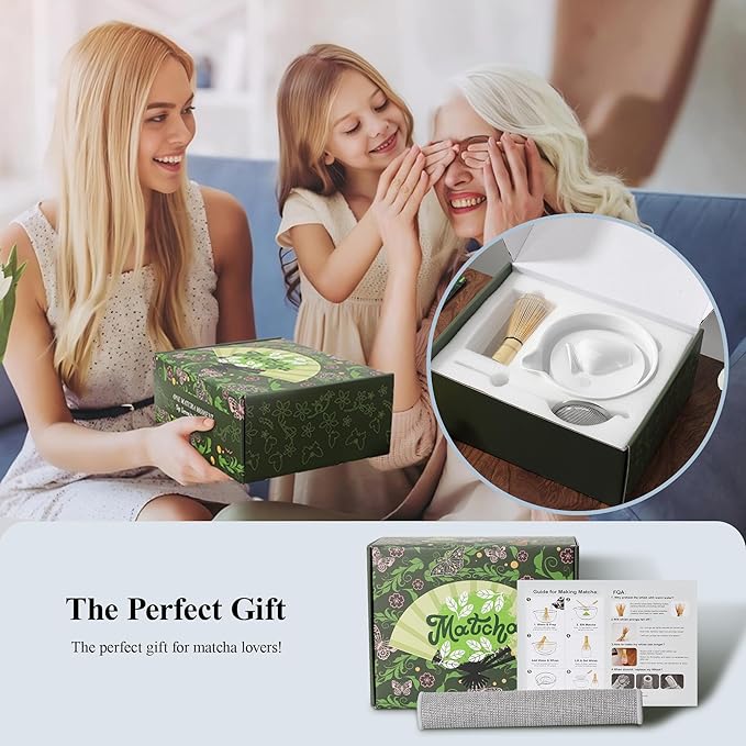 7 PCS Matcha Set Ceramic Matcha Making Kit, Bamboo Whisk, Bowl With Spout, Powder Starter Sifter, Ceramic Whisk Holder, Tea Towel, Scoop and Scoop Rest Matcha Whisk Set for Matcha Lover White