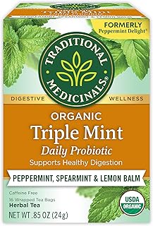 Traditional Medicinals Tea, Organic Triple Mint - Supports Healthy Digestion - Kosher, Non-GMO, Caffeine-Free - 16 Tea Bags