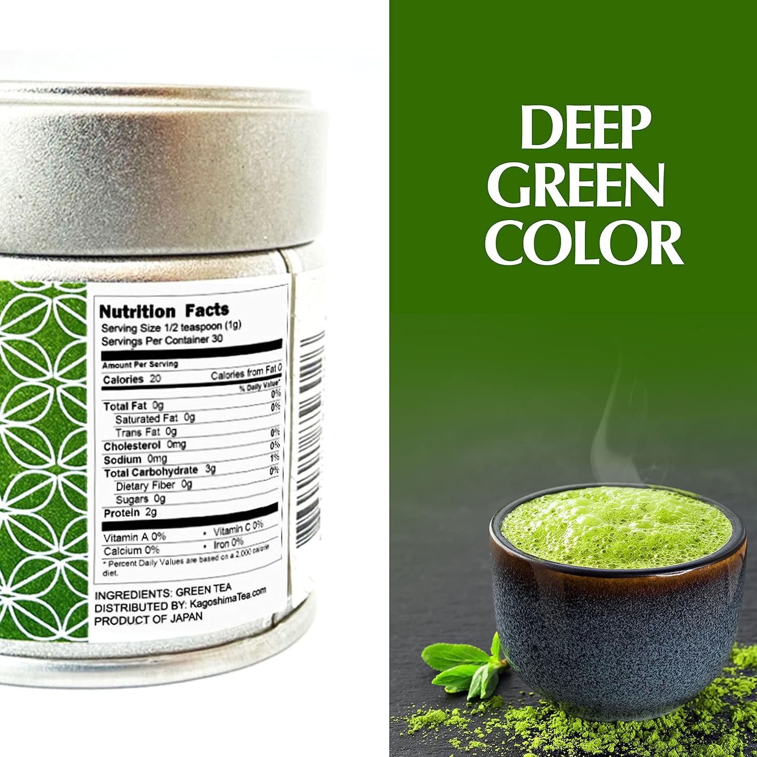 Japanese Green Tea Co. Kagoshima Matcha Powder (30 g) – Japanese Ceremonial Grade Matcha Powder – Smooth Green Tea for Easy Brewing – Subtle Sweetness and Fresh Grassy Taste