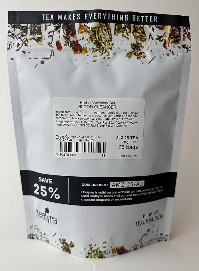 Tealyra - Blood Cleanser Tea - 25 Bags - Wellness Detox - Health Tonic - Dandelion - Ginger - Loose Leaf Herbal Tea - Natural Cleanse