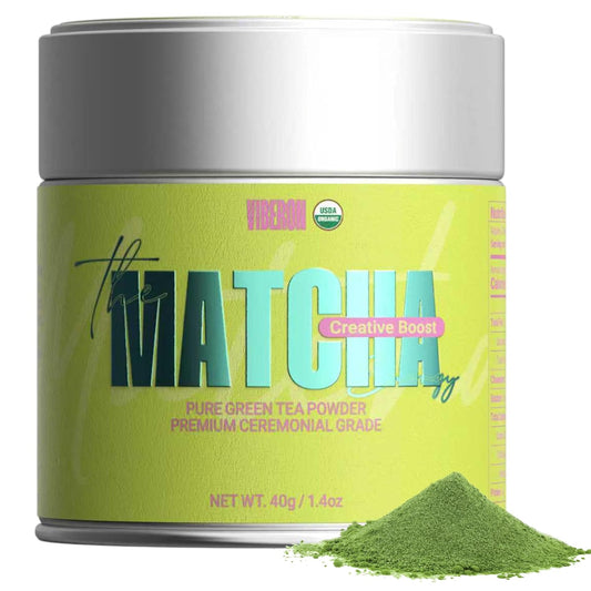 Viberon Organic Ceremonial Matcha Green Tea Powder - Premium Ceremonial Grade, USDA Certified, First Spring Harvest, 100% Pure - Sugar Free, Gluten Free (40g / 1.4oz Tin)