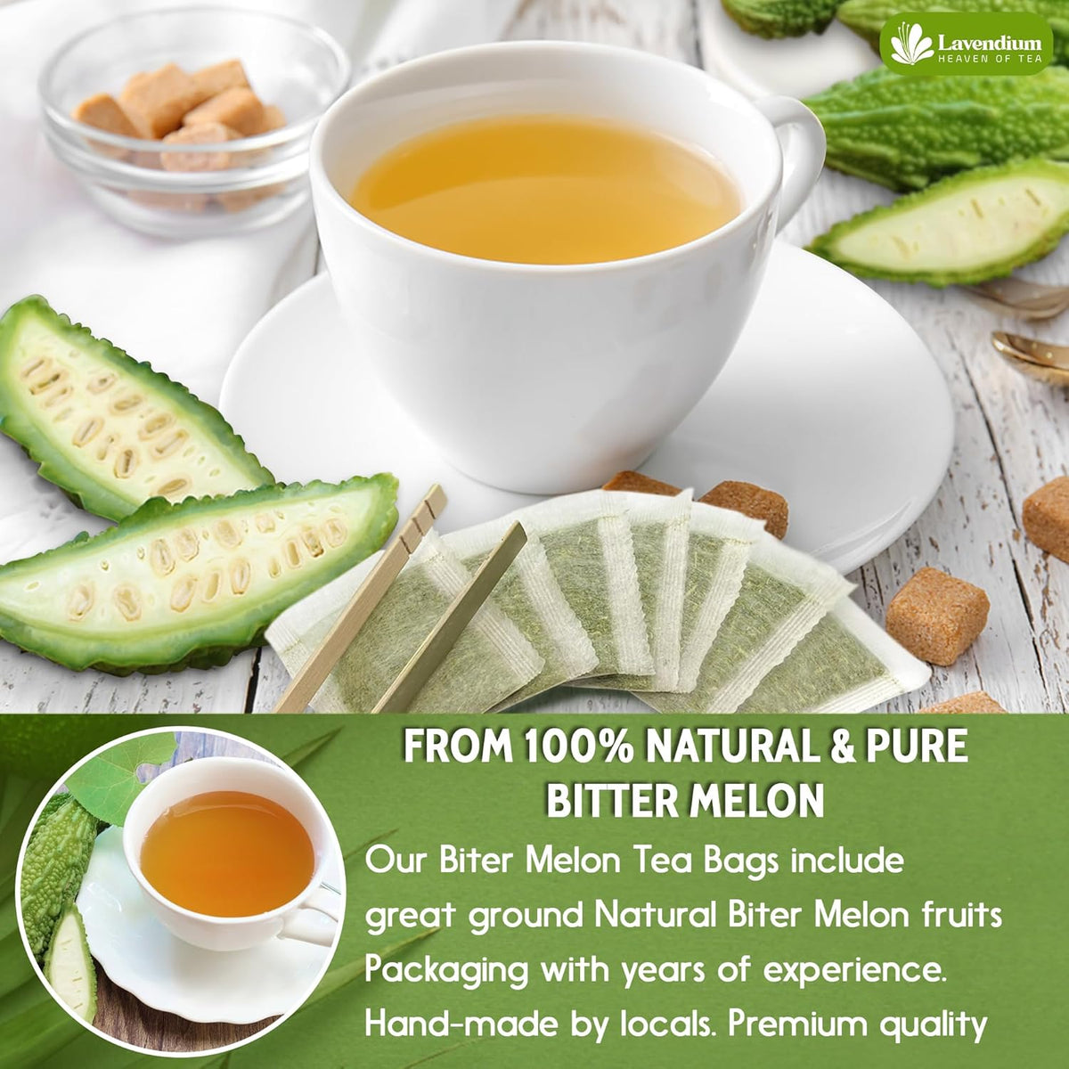 Lavendium Bitter Melon Tea Bags, Caffeine-Free, 30 Count | Pure bitter melon fruit in convenient tea bags; no additives or preservatives, non-GMO, plant-based and vegan.