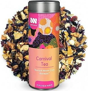 Carnival Mixed Fruit Tea Blend – Loose Leaf Herbal Tea with Strawberry, Apple, Peach, Raspberry, Blackcurrant, Hibiscus, Orange Peel, Lime & Rosehip - Caffeine Free & Antioxidant-Rich - 50g Tin, 18–20 Cups