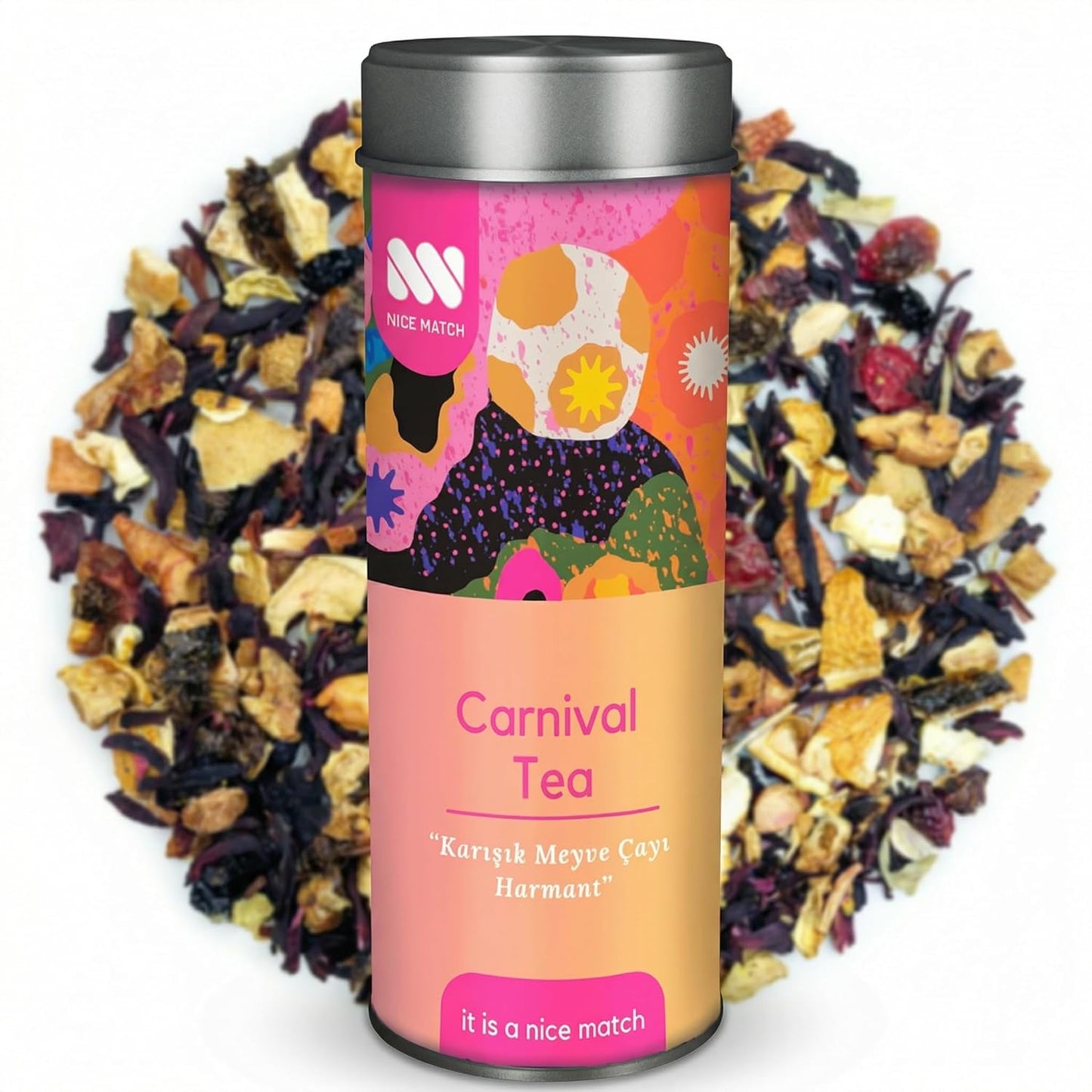 Carnival Mixed Fruit Tea Blend – Loose Leaf Herbal Tea with Strawberry, Apple, Peach, Raspberry, Blackcurrant, Hibiscus, Orange Peel, Lime & Rosehip - Caffeine Free & Antioxidant-Rich - 50g Tin, 18–20 Cups