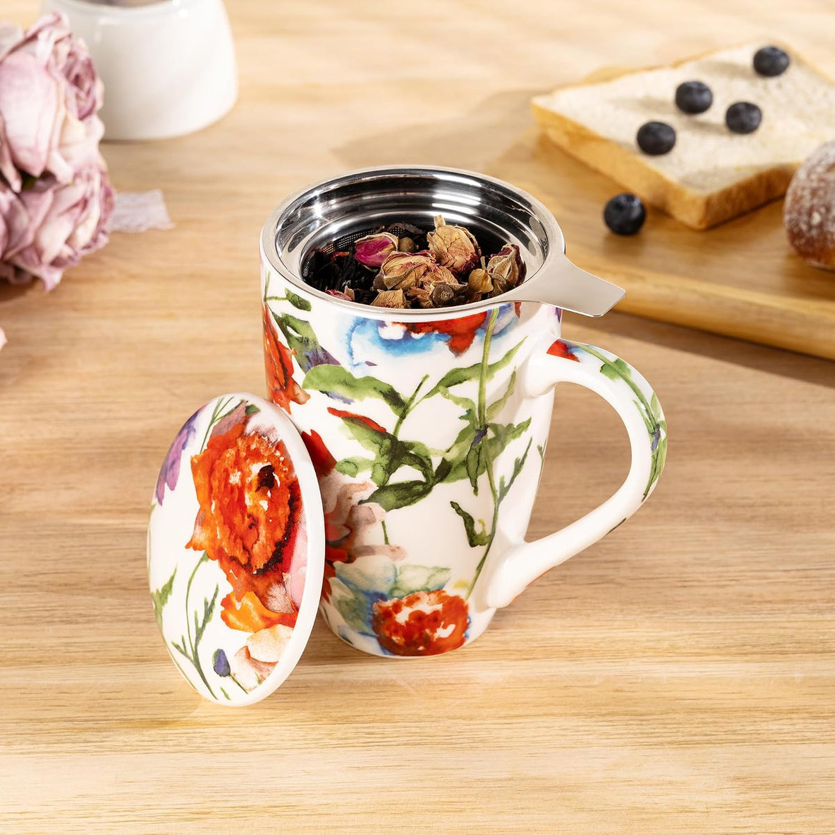 GBhome Tea Mug with Infuser and Lid,18 oz Loose Leaf Tea Cup with Steeper