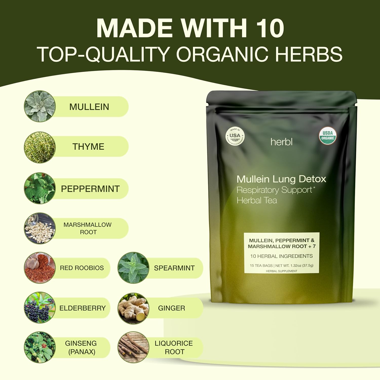 Organic Mullein Tea - Lung Detox Tea for Better Lungs - Respiratory Tea With Mullein, Marshmallow Root, Peppermint, Spearmint, Licorice Root, Thyme and Extra Herbal Ingredients - The Ultimate USDA Organic Lung Detox Tea