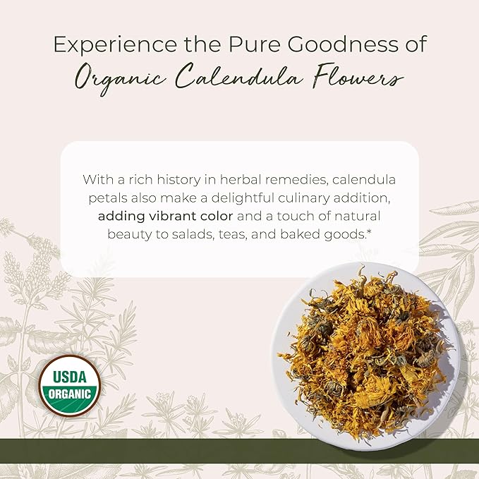 Starwest Botanicals Organic Calendula Flowers Whole, 1 Pound Bulk Resealable Bag Herbal Tea (Calendula Officinalis)