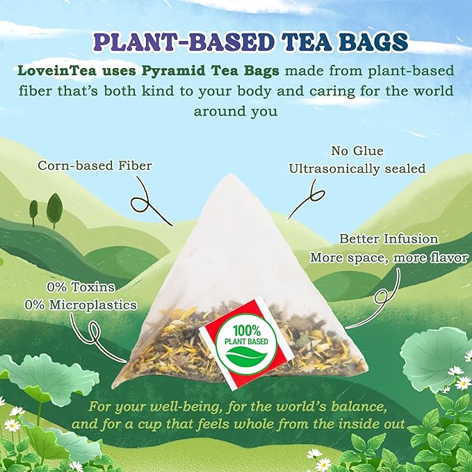 LoveinTea Nighty Night Herbal Tea Bags, 100% Natural Vietnamese Herb Blend, Plant-Based Pyramid Bags, 30 Count
