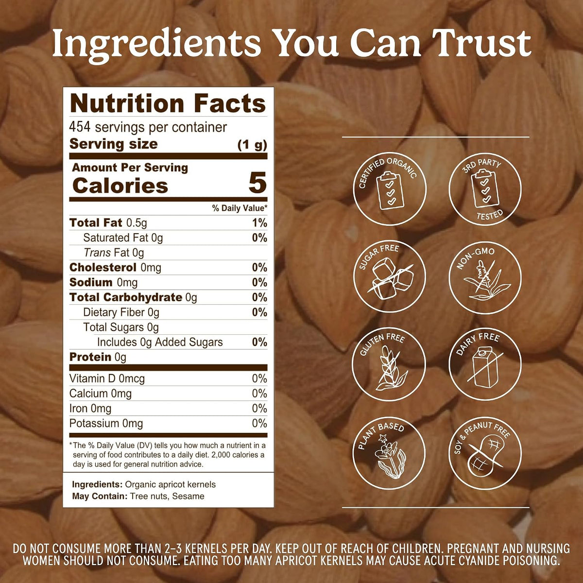 Organic Traditions Sundried Apricot Kernels Seeds
