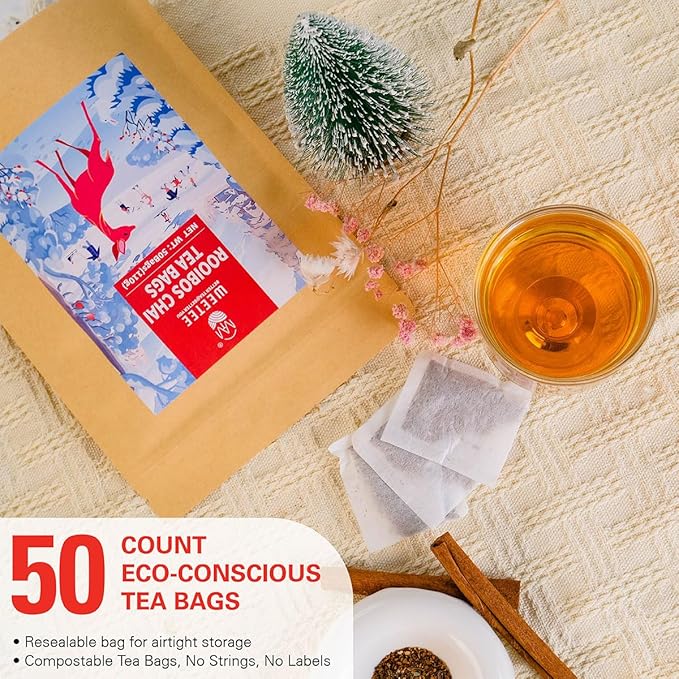 WT Weetee Rooibos Chai Tea Bags, South African Red Tea with Cinnamon, Cloves, Cardamom, Natural Caffeine-free Herbal Tea, 50 Counts Spiced Rooibos Tea