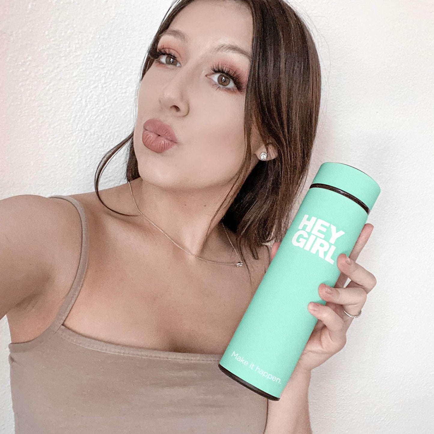 Hey Girl Tea Infuser Bottle 450ml - Insulated Stainless Steel Water Bottle - Tea Tumbler with Tea Diffuser - Portable Travel Mug for Loose Leaf Tea &amp; Infused Water - Tea Lovers Gifts for Women