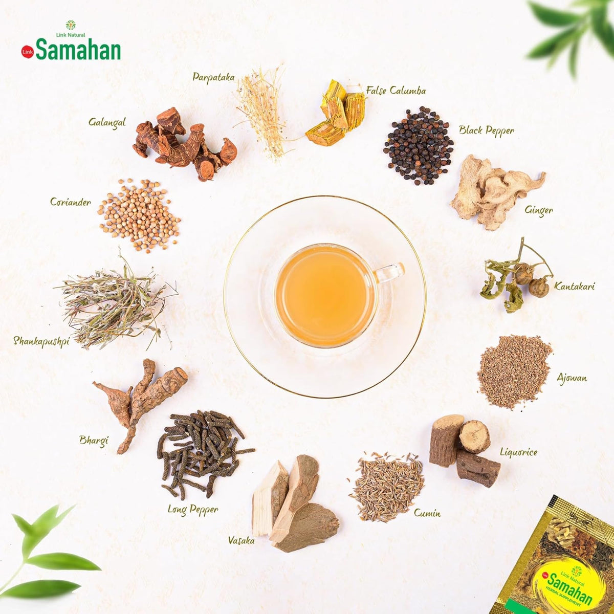 LINK SAMAHAN SAMAHAN Ayurvedic Herbal Tea Packets - Sri Lankan Ceylon Blend with 14 Natural Herbs Including Ginger, Black