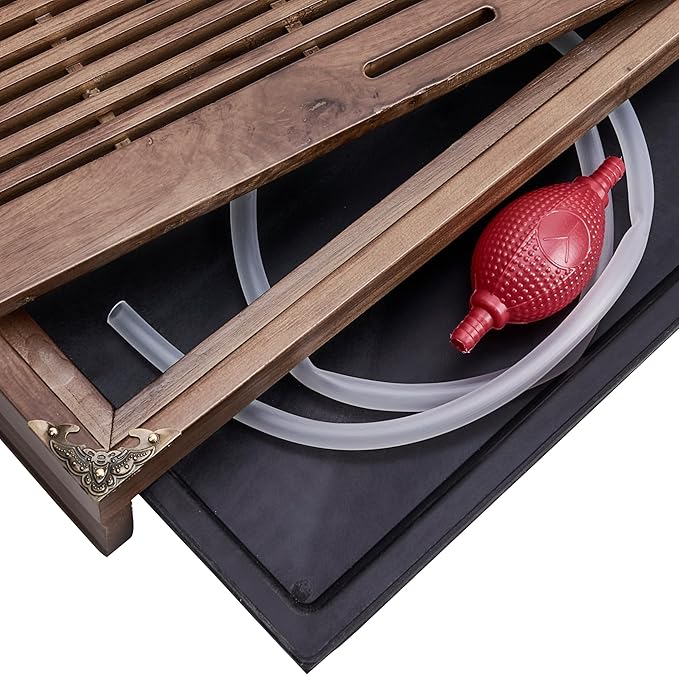 17inch Gungfu Tea Tray Large Wooden Tea Trays with Drainage Water Storage Chassis for Home/Office Kungfu Tea Set Tray (Brown A)