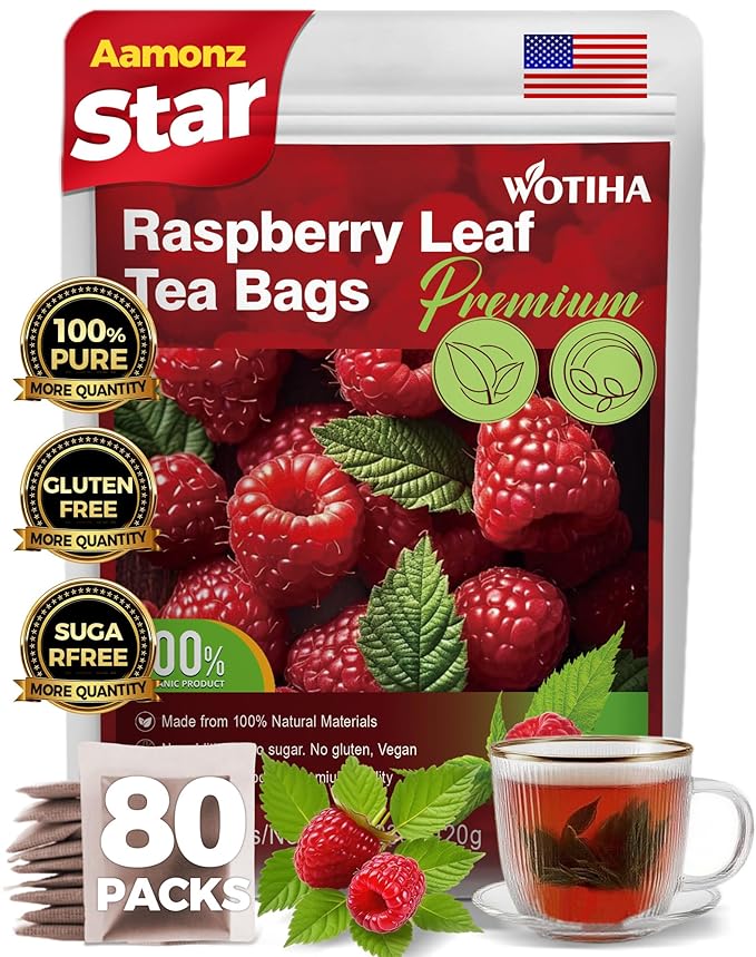 WOTIHA-Natural Raspberry Leaf Tea 120g. 80 TeaBags. Pure Red Raspberry Leaf Herbal Tea. Non-GMO • Additive-Free • Caffeine-Free