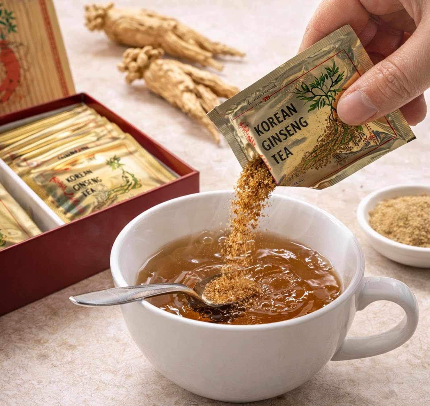 LENITH Korean Ginseng Tea, Instant Tea Sticks, Individually Wrapped, Hot or Cold Water Soluble – 5.29 oz