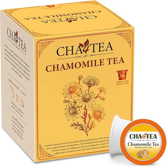 Cha4Tea 36-Count Pure Camomile Herbal Tea Pods Compatible with Keurig Brewers - Bedtime/Sleep-well/Nightly Calm/Relaxing Tea