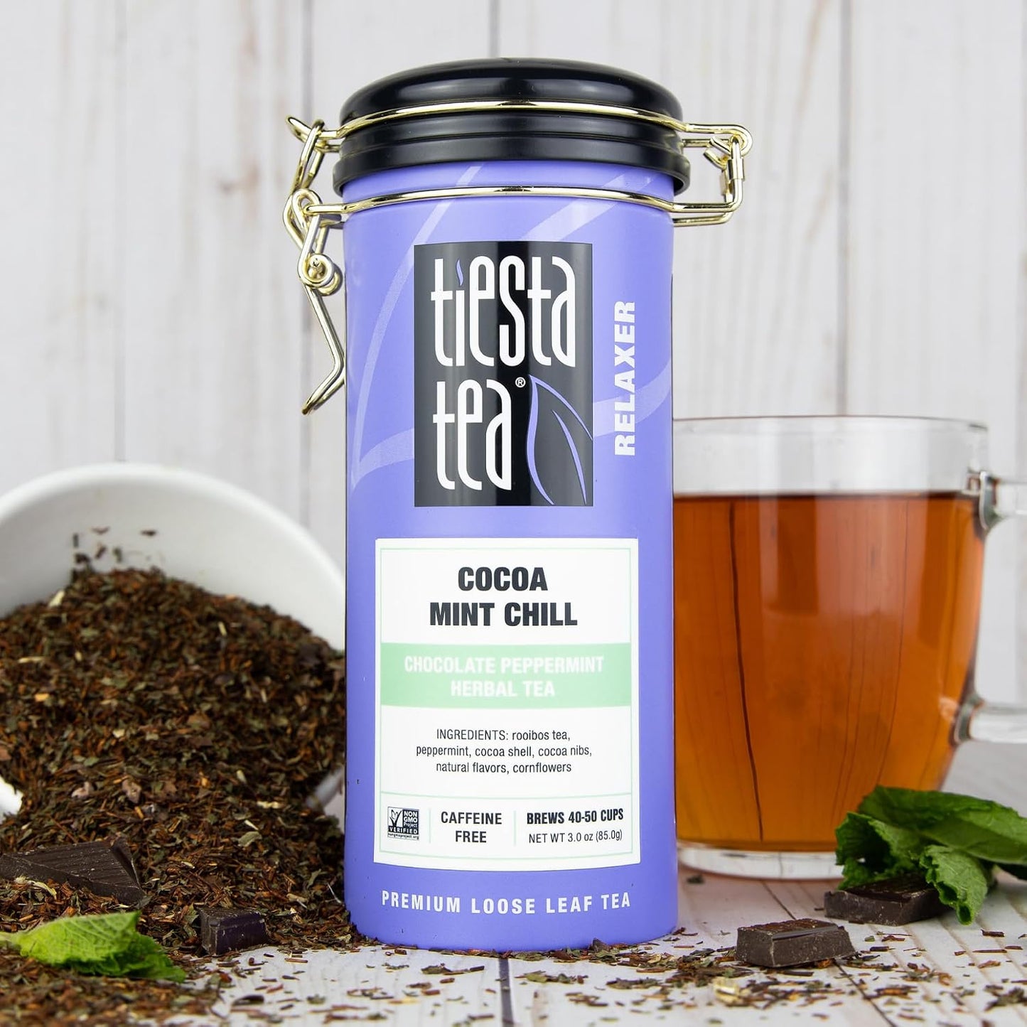 Tiesta Tea - Cocoa Mint Chill Loose Leaf Tea | Chocolate Peppermint Herbal Rooibos Blend, Non-Caffeinated, Brew Hot or Iced, Refillable Tin, Makes Up to 50 Cups, 3 Ounce