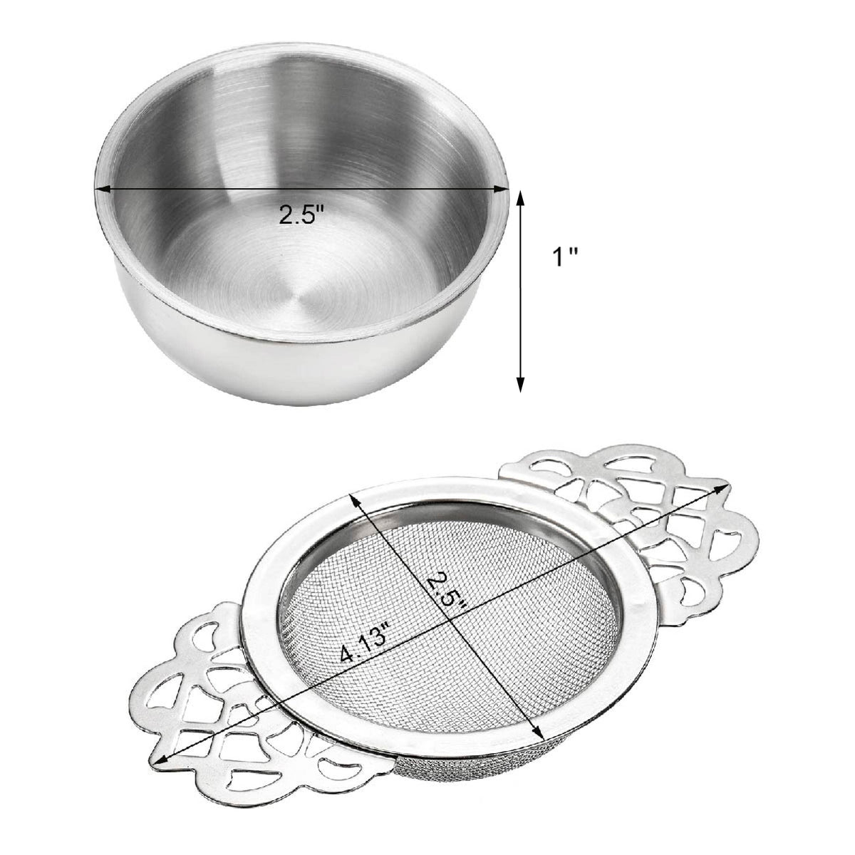 Mezchi 6 Pack Mesh Tea Filter Strainers, 304 Stainless Metal Tea Infuser, Tea Steeper with Handle and Drip Bowl for Loose