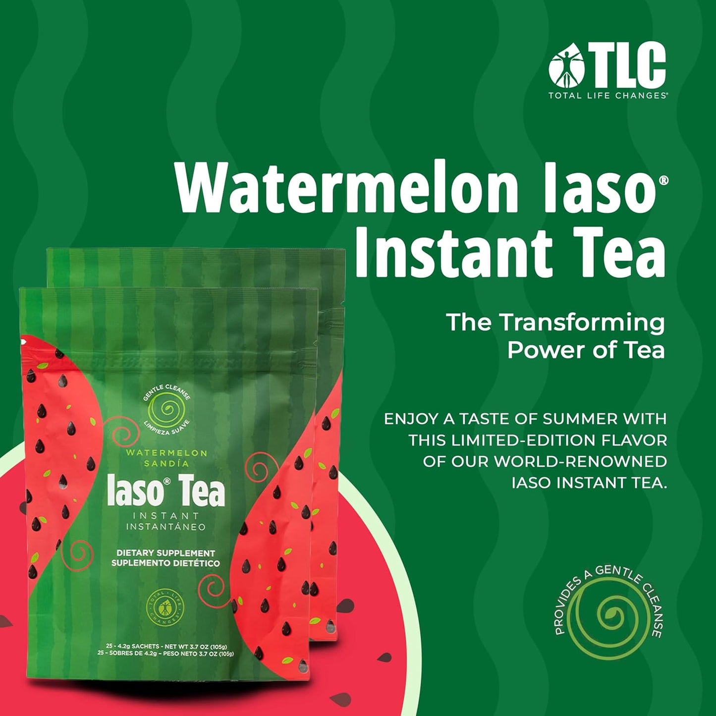 IASO Instant Tea (Watermelon) - Refreshing Cleansing Tea, Ideal for Daily Wellness - 50 Sachets