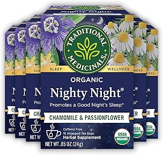 Traditional Medicinals Tea, Organic Nighty Night, Relax & Get a Good Night's Sleep, Includes Spearmint 96 Tea Bags (6 Pack)