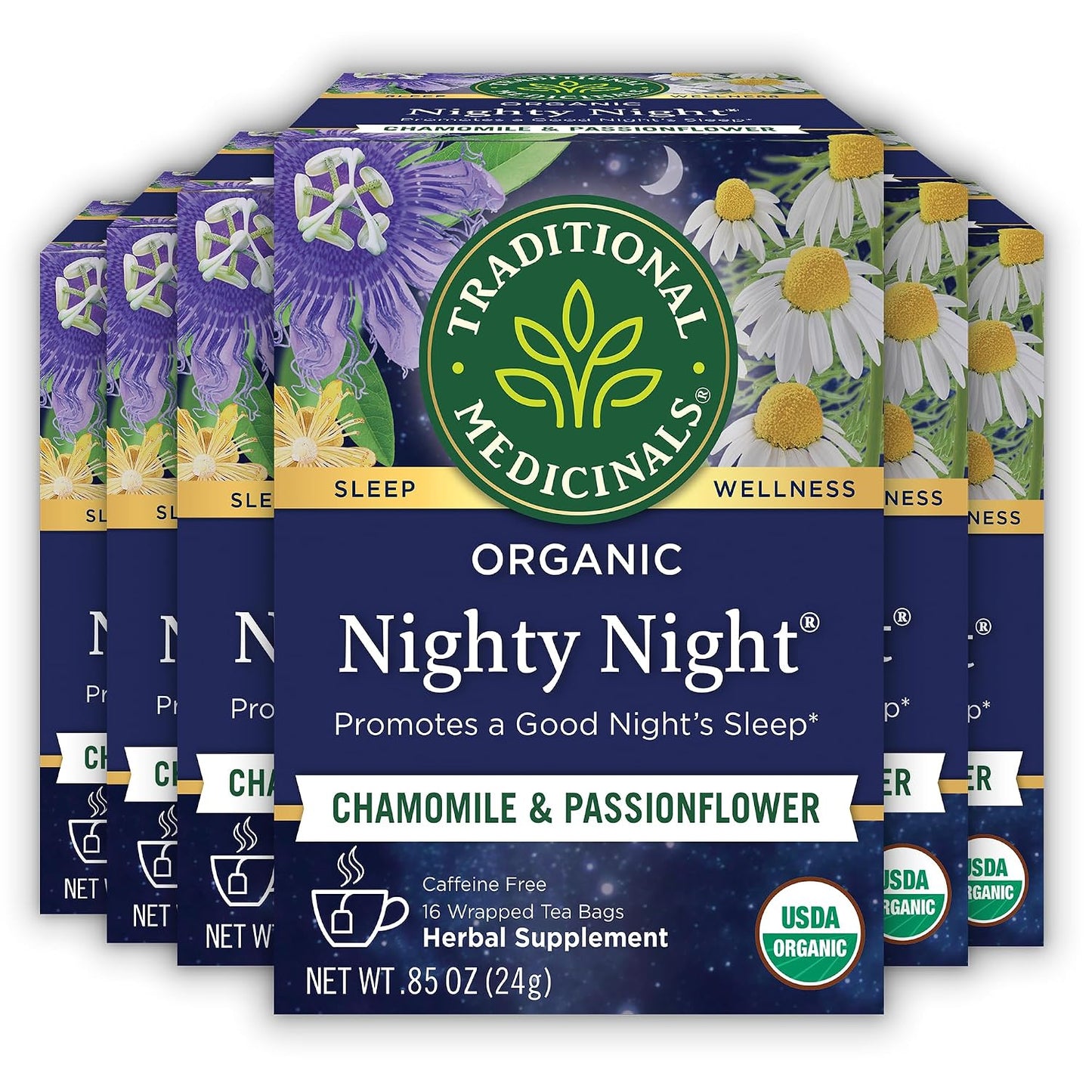 Traditional Medicinals Organic Nighty Night Herbal Tea with Spearmint, 96 Tea Bags (6 Pack)