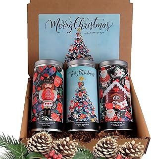 Merry Christmas Tea Gift Set by La Tea Dah, Gourmet Holiday Tea Assortment, 3 Full Sized Tins, Frosted Vanilla Chai Tea, Berry Green Tea, Herbal Gingerbread Tea (36 sachets)