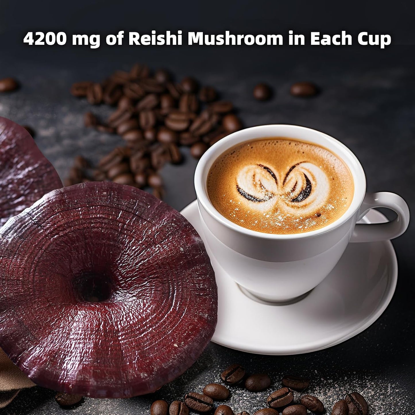 GANOHERB Mushroom Coffee Alternative Cappuccino Mix, Instant Superfood Coffee Drink with Reishi Mushroom Extract for Stress Relief, Immune Support, Smooth and Tasty, 11.1oz, 15 Count