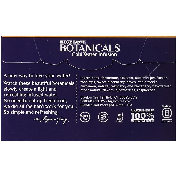 Bigelow Botanicals Cold Water Infusion Blackberry Raspberry Hibiscus Tea Bags 18 Count Box (Pack of 3), Herbal Infusion, Caffeine Free, 54 Tea Bags Total