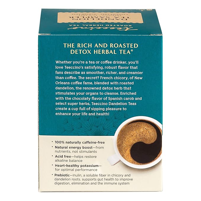 Teeccino Dandelion Tea Sampler - Caramel Nut, Coconut, Dark Roast, Mocha Mint, Red Chai, Turmeric - Roasted Herbal Tea