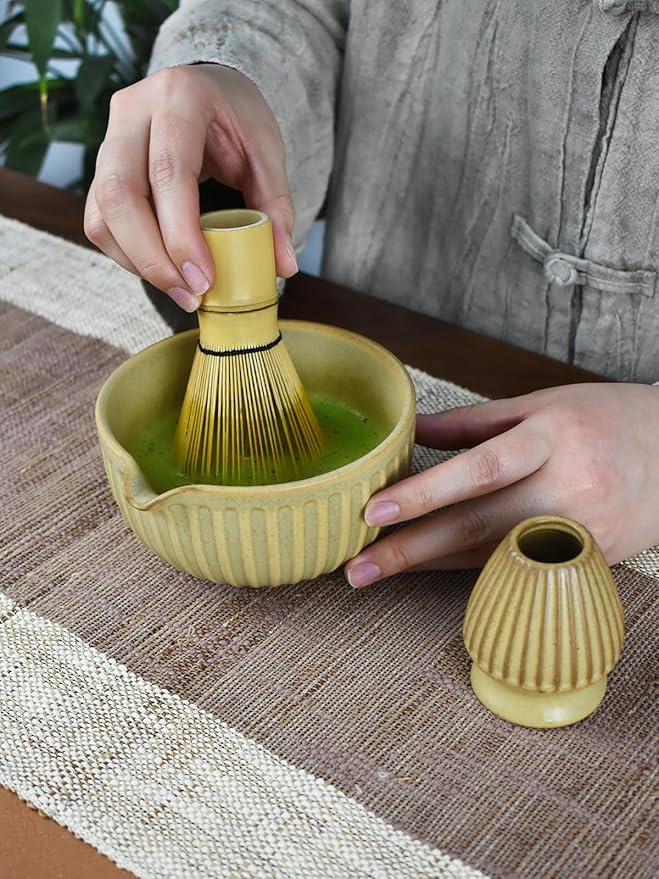 Artcome Matcha Bowl Set with Pouring Spout - Ceramic Matcha Bowl, Bamboo Whisk, Whisk Holder, Tea Scoop
