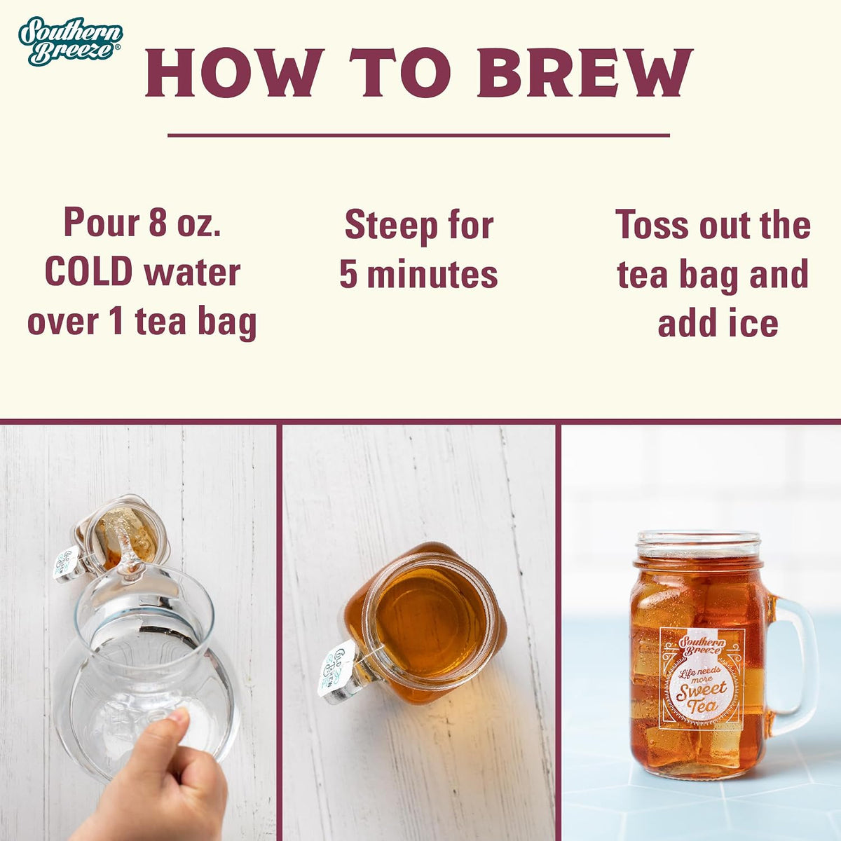 Southern Breeze Cold Brew Sweet Tea Raspberry Iced Tea 20 Tea Bags, 2 Pack