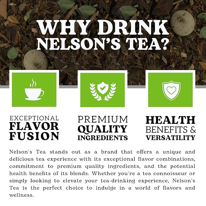 Nelson's Tea - Peppermint White Chocolate - Caffeine Free - Loose Leaf Tea with Green & Red Rooibos - White Chocolate Peppermint Tea (2 oz)