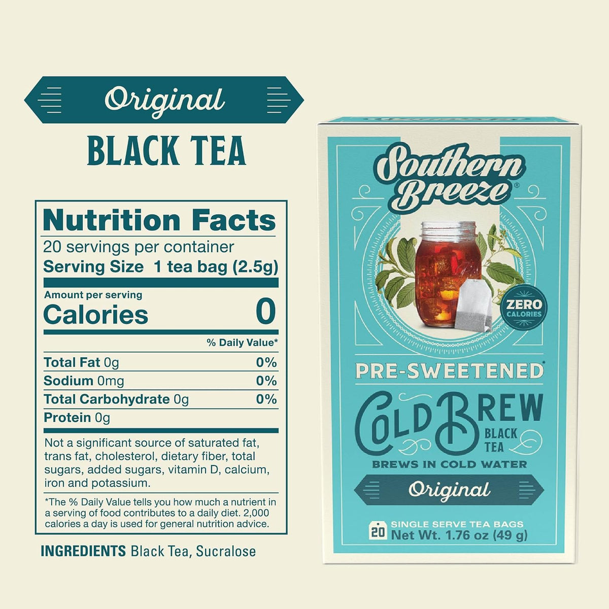 Southern Breeze Cold Brew Sweet Tea Original Iced Tea 20 Tea Bags