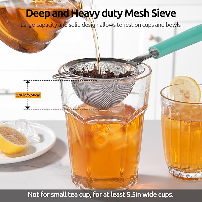 U-Taste Small Fine Mesh Strainer: 18/8 Stainless Steel 3.35in 30 Mesh Kitchen Food Sieve with Sturdy Riveted Silicone Handle