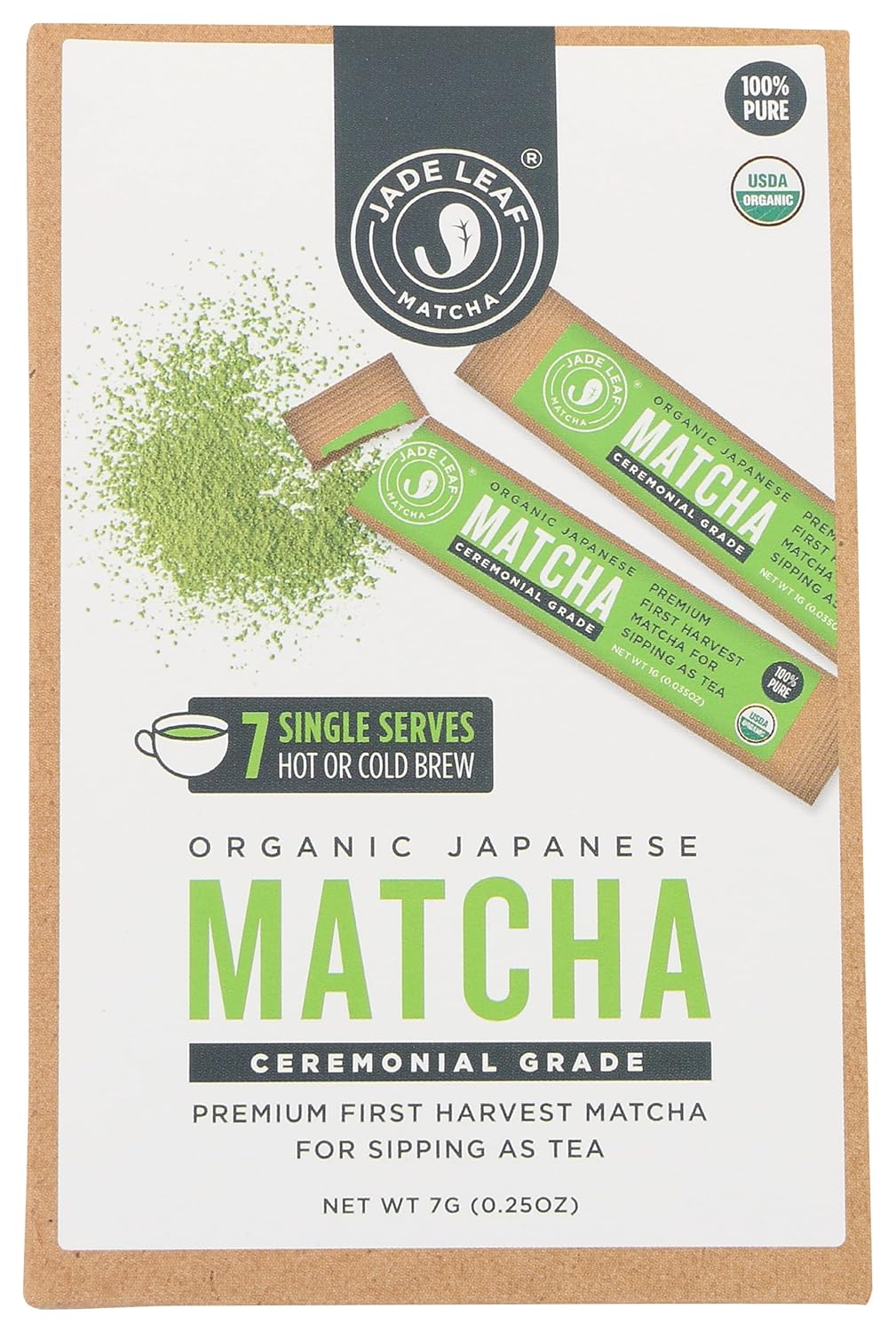 Jade Leaf Matcha, Matcha Japanese Ceremonial Grade Organic, 7 Count, 7 Gram