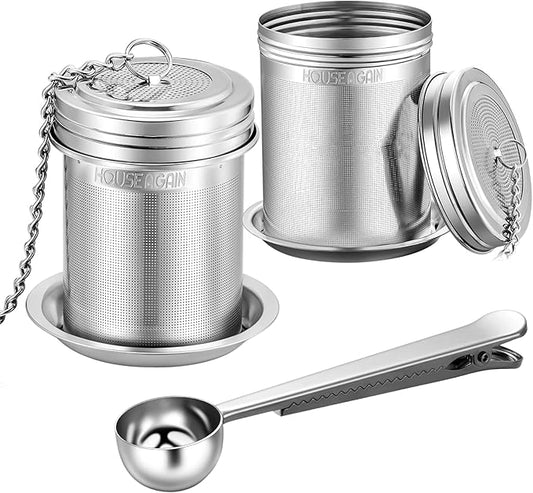 House Again Tea Infuser (2 Pack with Scoop), Extra Fine Mesh Tea Infusers for Loose Tea, 18/8 Stainless Steel Tea Strainer with Extended Chain Hook