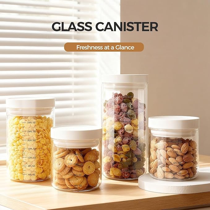 Danbark Set of 3 42oz Airtight Glass Storage Canisters with Lids - Pantry Organizers and Storage Glass for Kitchen - for Pantry, Flour, Sugar, Coffee