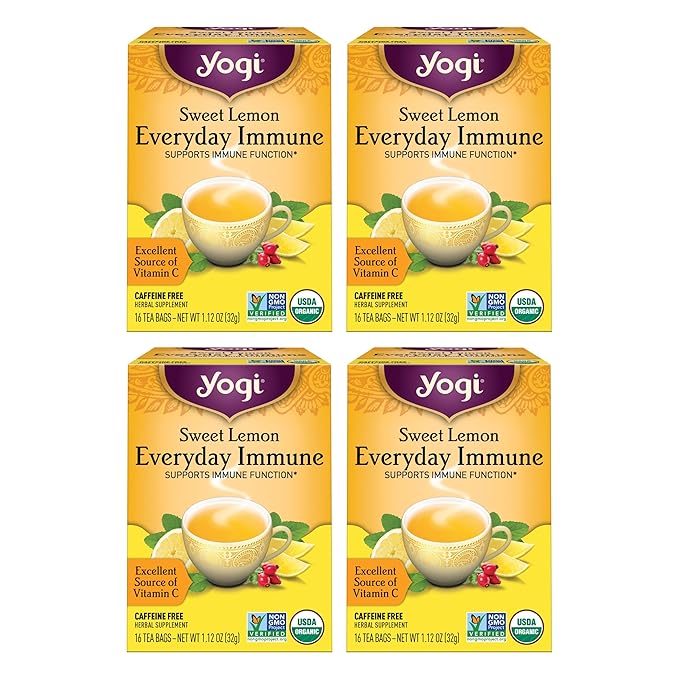 Yogi Tea Sweet Lemon Everyday Immune - 16 Bags per Pack (4 Packs) - Daily Immune Support Tea - Delicious Lemon Tea Bags - Includes Tulsi, Lemongrass