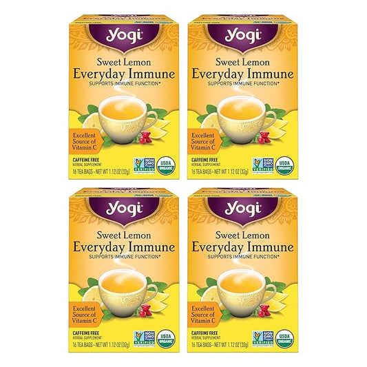 Yogi Tea Sweet Lemon Everyday Immune - 16 Bags per Pack (4 Packs) - Daily Immune Support Tea - Delicious Lemon Tea Bags - Includes Tulsi, Lemongrass
