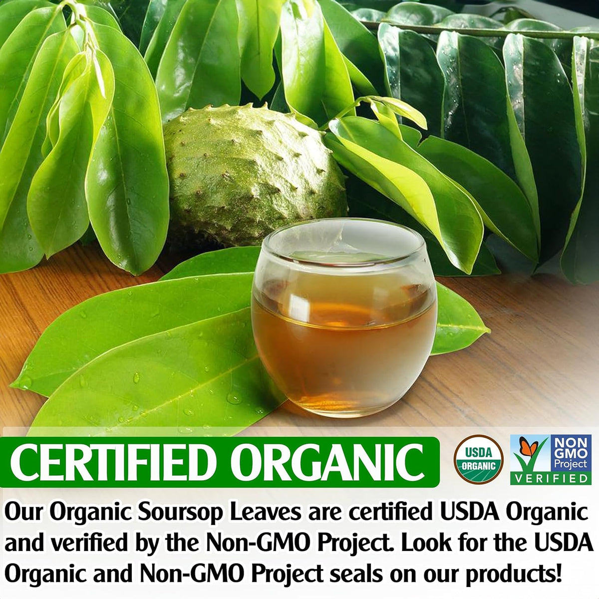 USDA Organic Soursop Graviola Leaves Tea 110 Bags. Non-GMO Verified , 100% Organic Soursop Leaves for Digestion, Boosting Immune, Improving Sleep &amp; Skin Health, Gluten Free, Caffein Free , Hojas De Guanabana Tea Organica, Eco-Conscious Tea Bags
