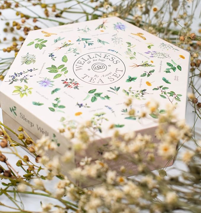 ACORUS Wellness & Loveland Tea Sets, Natural Assorted Herbal Tea Hamper Box Gift Sets, Large Variety of 120 Tea Bags, 12 Flavours