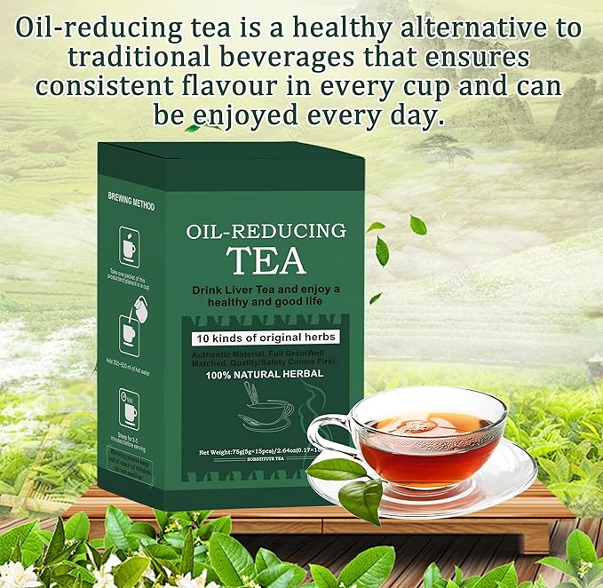 Oil-Reducing Tea, 10 Herbal with Excellent Formula, Organic Oil Cleansing Tea for Liver, Chinese Herbal Tea (30 Tea bags / 2 Box)