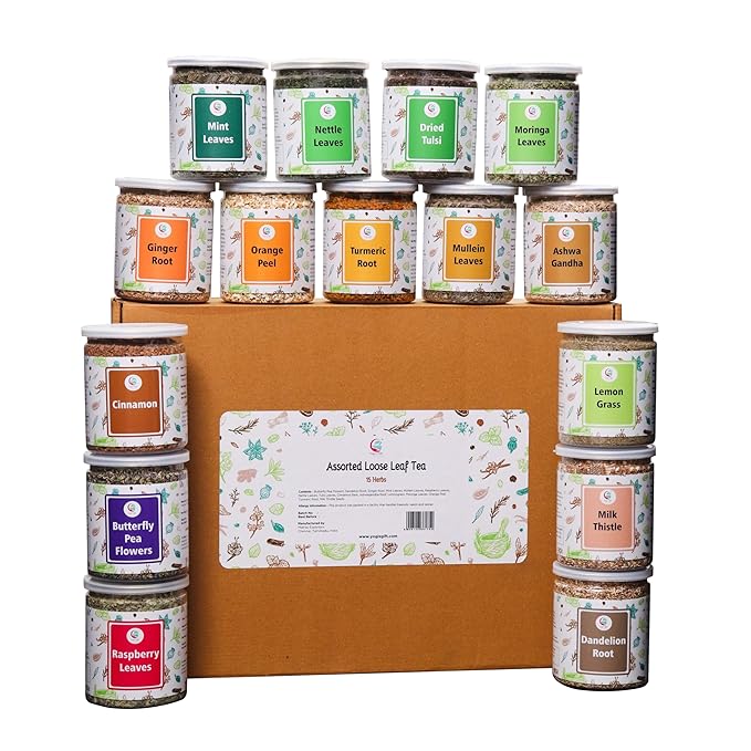 Assorted Loose Leaf Tea, 15 Delightful Herbs, Upto 900 Servings, 100% Raw & Natural, Add Health to your Soups, Smoothies, Teas and more