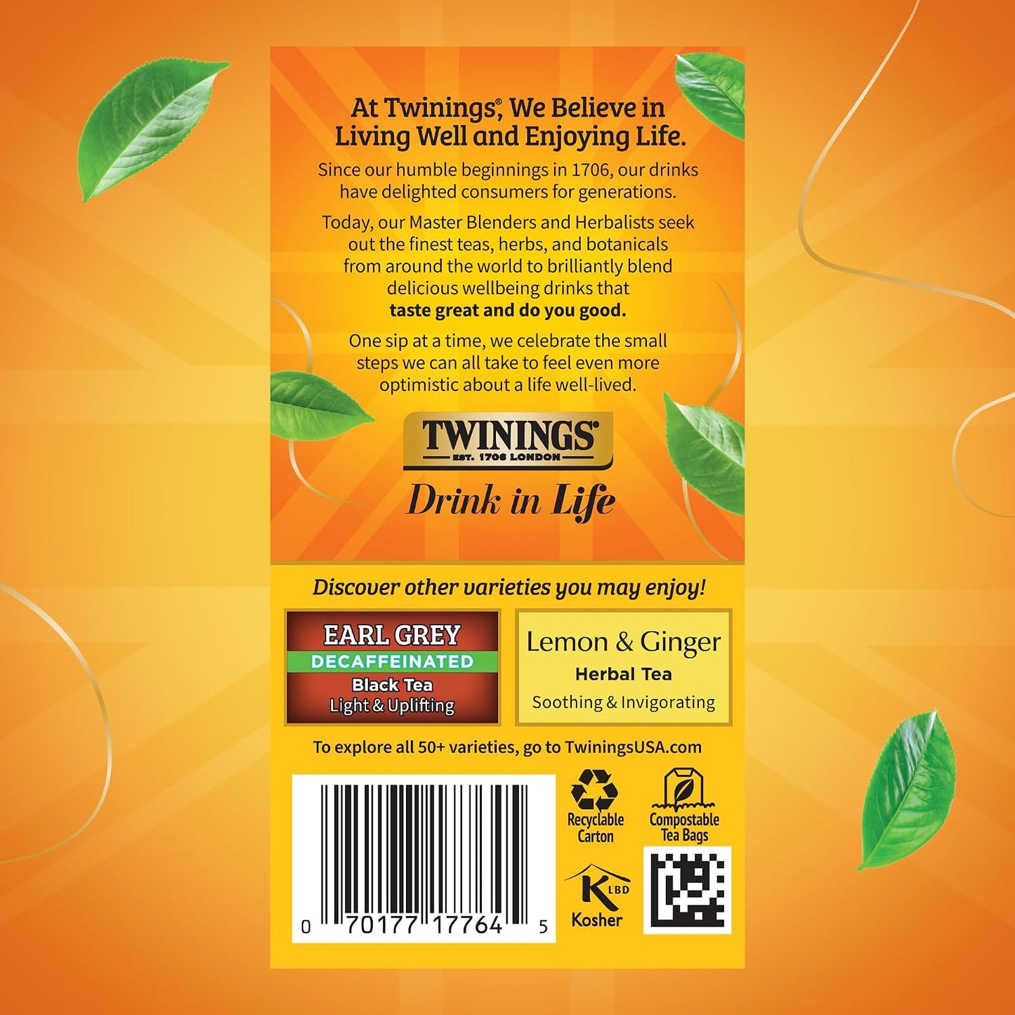 Twinings Decaffeinated Lady Grey Black Citrus Tea Bags, 20 CT Box (6 Pack) | Decaf Blk Tea, a Hint of Bergamot, Orange &amp; Lemon Peel, Citrusy, 120 Foil Lined Individually Wrapped Bags, Hot or Iced